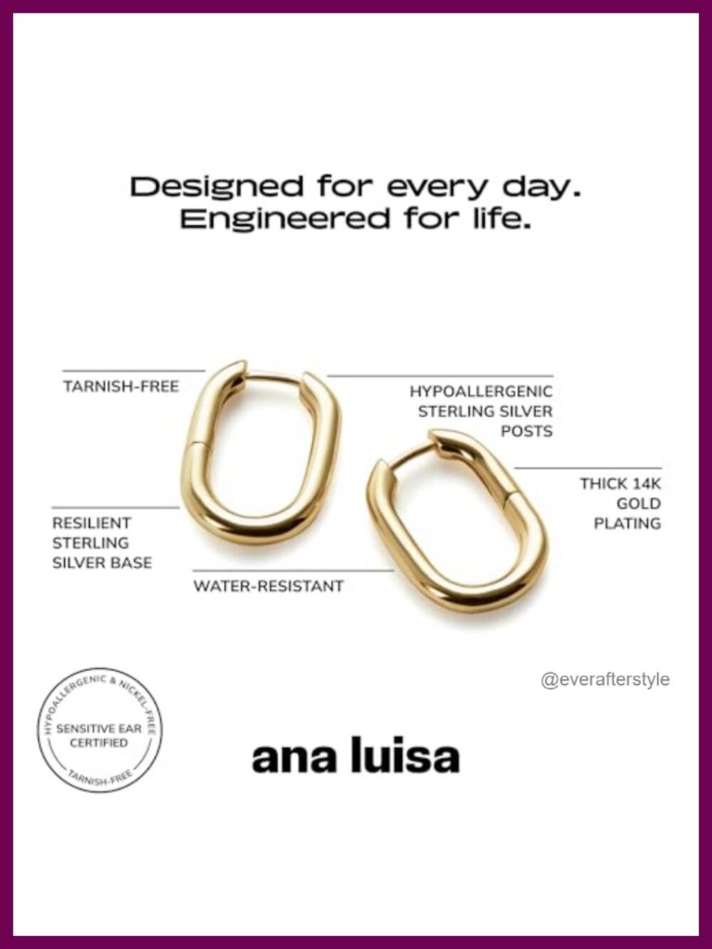 Ana Luisa Rectangle Mini Hoop Earrings, 14k Gold Plated Sterling Silver, - Picture 2 of 6